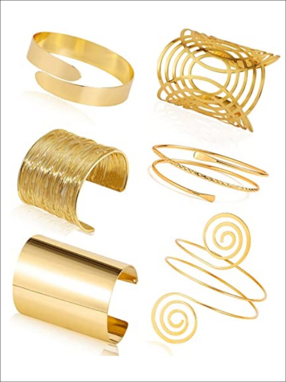 6pc Gold Plated Upper Arm Cuff Bangle Bracelet Set Adjustable Women Jewelry